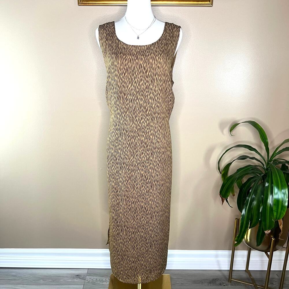 Women's Vintage Animal Print Sleeveless Maxi Dress Size 16W Neutral Casual